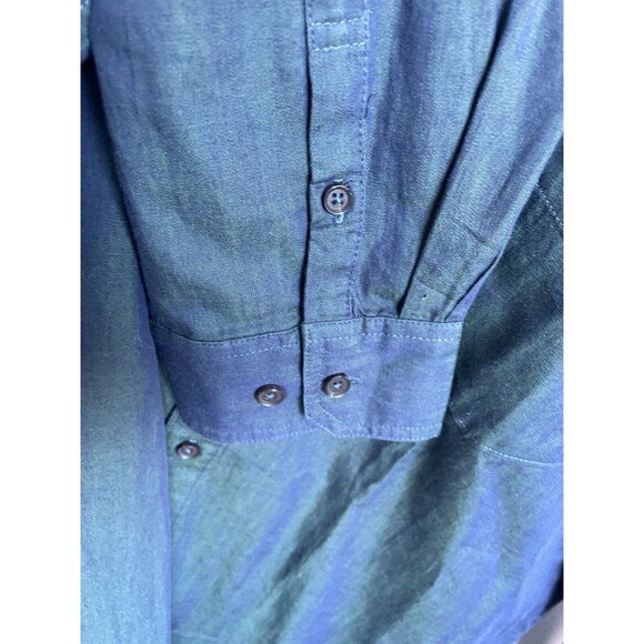 7 For All Mankind Button Front Shirt Mens XL blue green slight iridescent - Picture 9 of 10